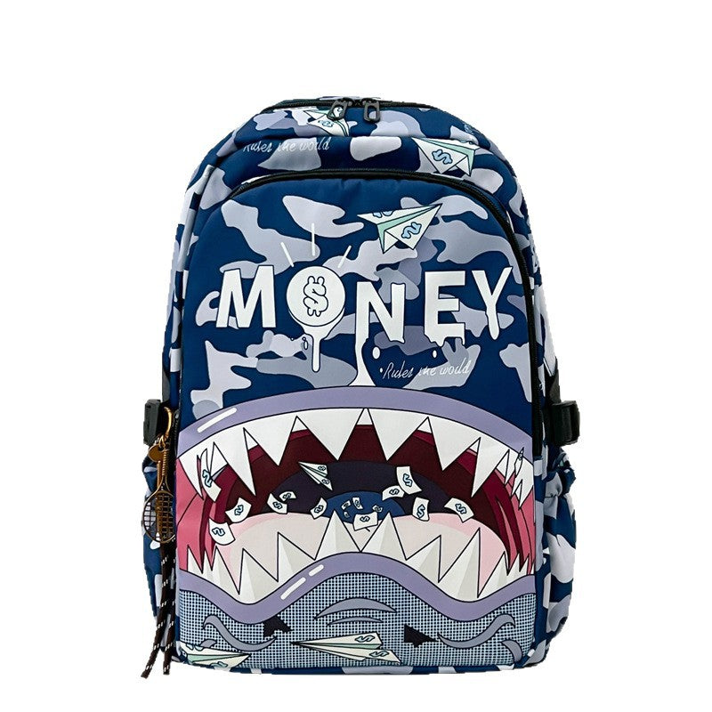 Shark Head Personality Cartoon Printed Early College Student Schoolbag