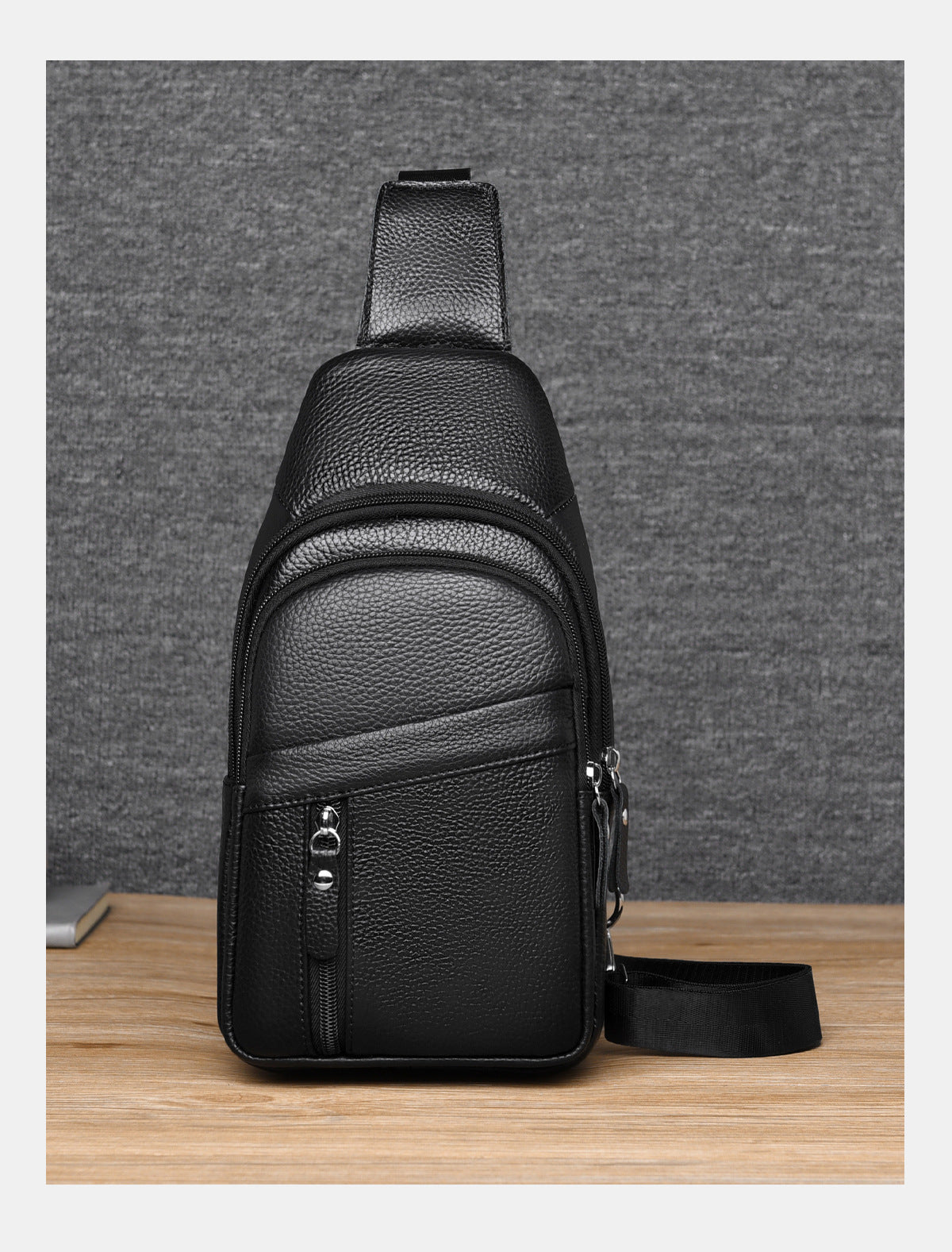 Men's Layer Cowhide Leather Large Capacity Cycling Men's Chest Bag