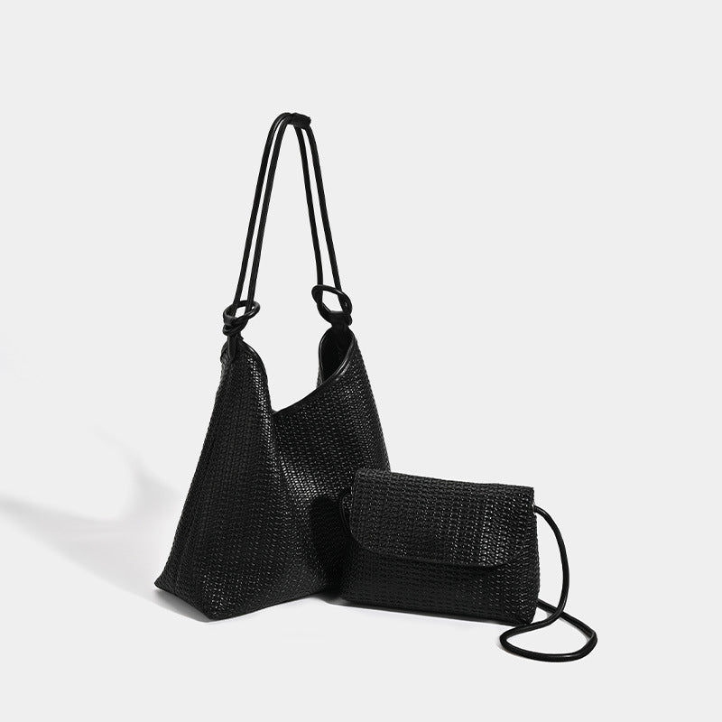 Large Capacity Idle Style Relaxed Fashion Embossed Woven Son Women's Shoulder Bag