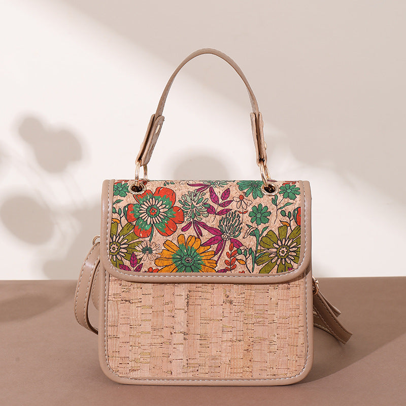 Women's Wooden Wood Outer Cork Lightweight Tree Leather Ethnic Style Women's Messenger Bag