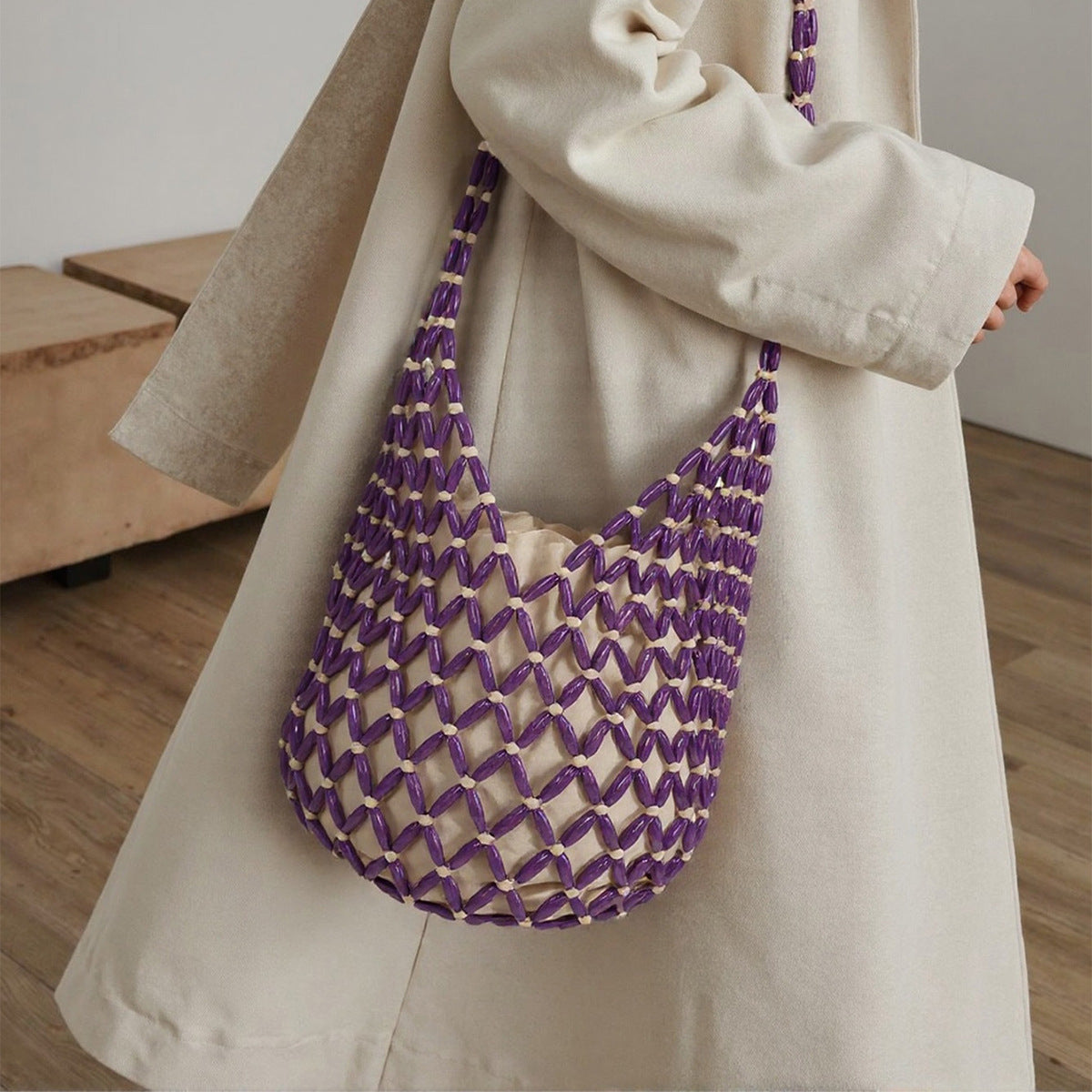 Summer Fashion Design Style Handmade Beaded Weaving Hollow Women's Shoulder Bag