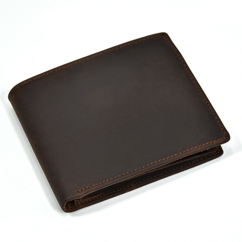 Men's Short Leather Crazy Horse Multiple Slots Men's Wallet