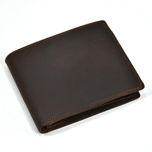 Men's Short Leather Crazy Horse Multiple Slots Men's Wallet