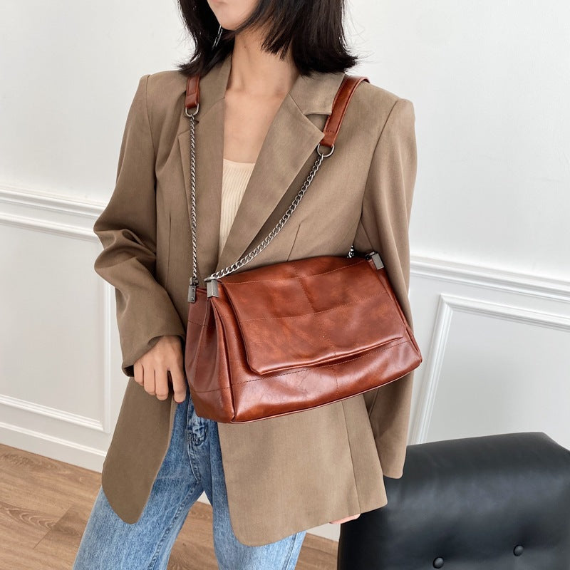 Women's Fashion Soft Leather Sewing Chain Women's Shoulder Bag