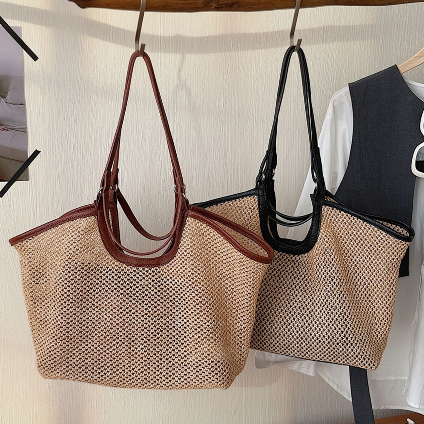 Weaving Large Capacity Female Western Style Tote Bags