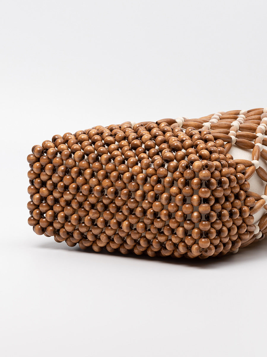 Women's Beaded Contrast Color Hand-woven Leisure With Wooden Women's Shoulder Bag