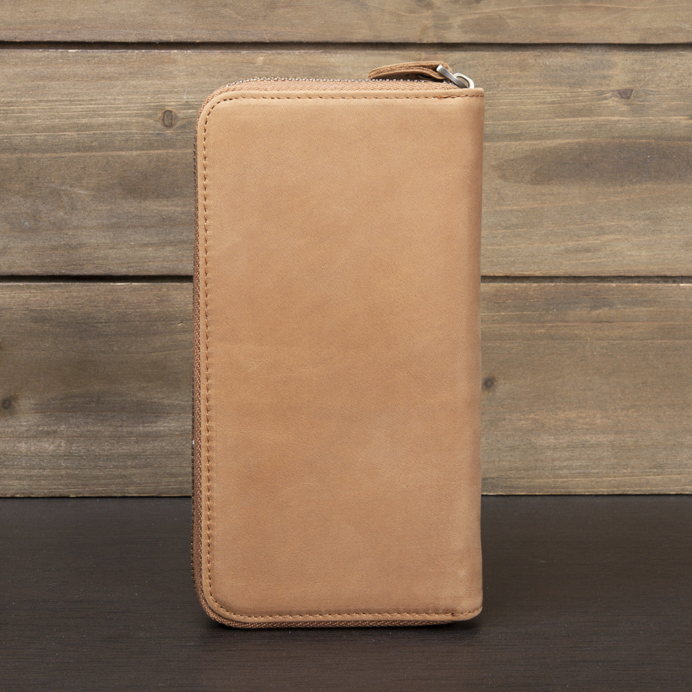 Men's Zipper Vintage Crazy Horse First Layer Cowhide Men's Wallets