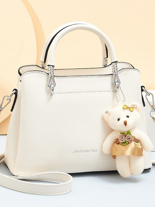 Women's Fashion Large Capacity Leather Bear Pendant Women's Handbag