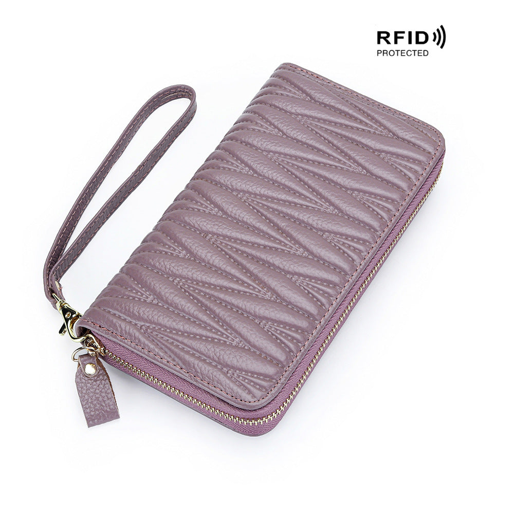 Women's Long Large Capacity Genuine Leather Swiping Expanding First Layer Cowhide Ladies Wallet