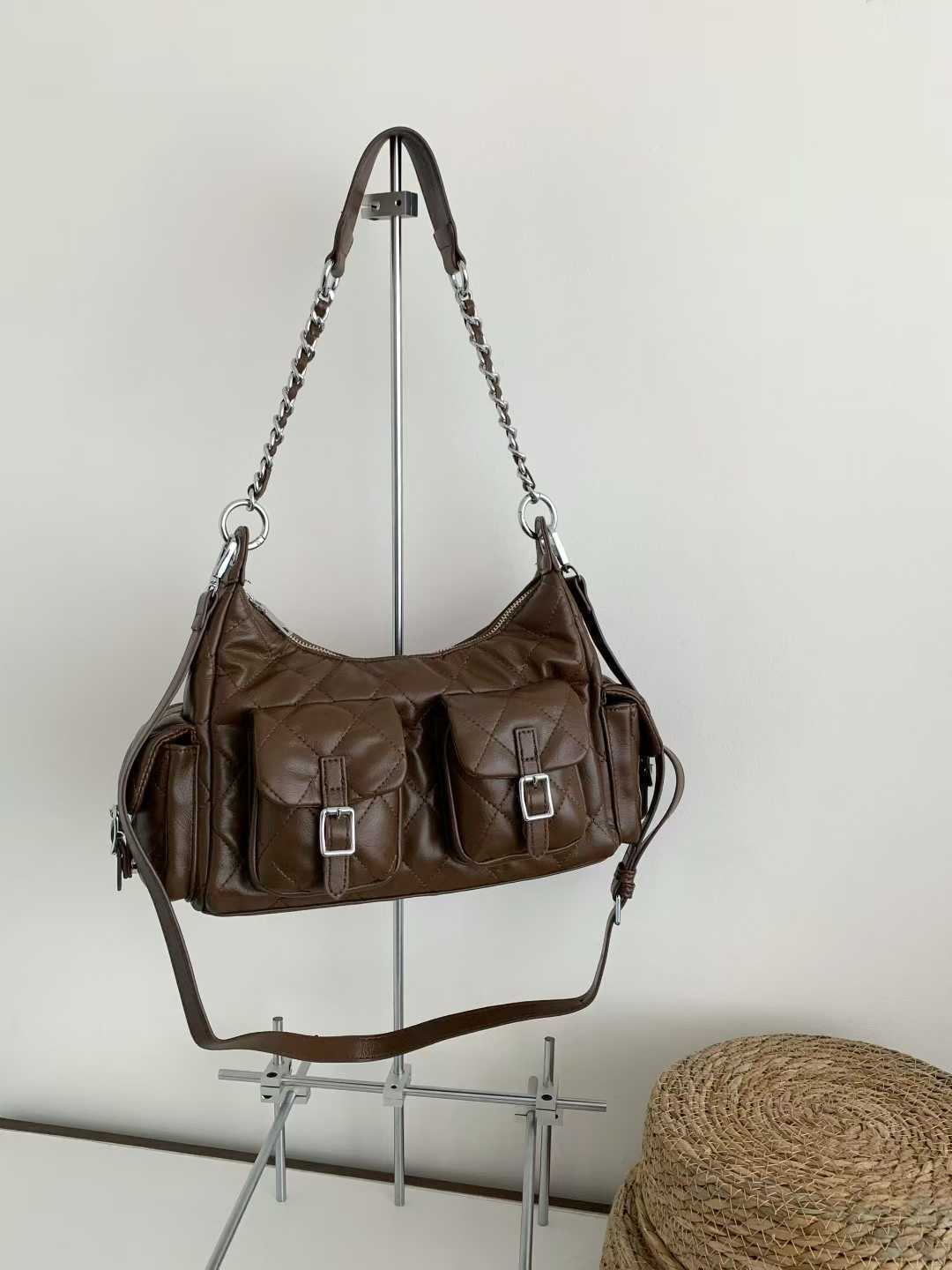 Rhombus Chain Fashionable High-grade Underarm Motorcycle Women's Shoulder Bag