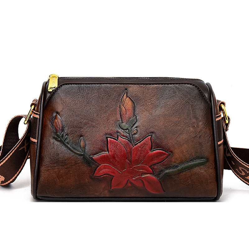 Women's Affordable Luxury Fashion Retro Chinese Ethnic Rune Carved Authentic Leather Women's Messenger Bag