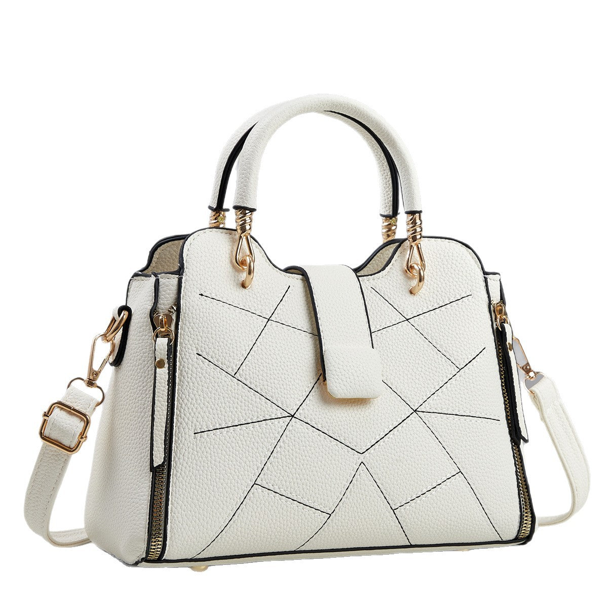 Elegant Mother Geometric Line Pressing Design Litchi Pattern Women's Handbag