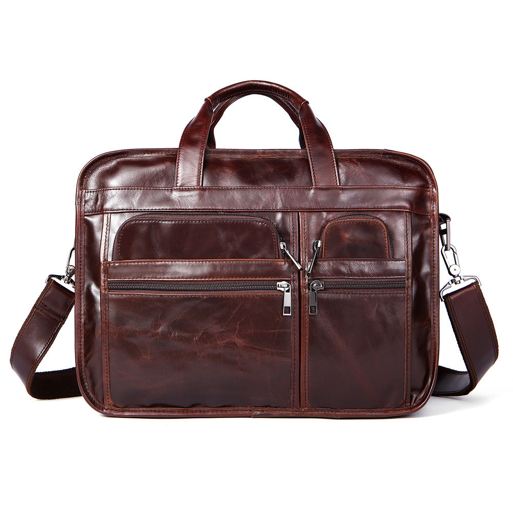 Men's Genuine Leather Large Capacity Business Document Laptop Bags