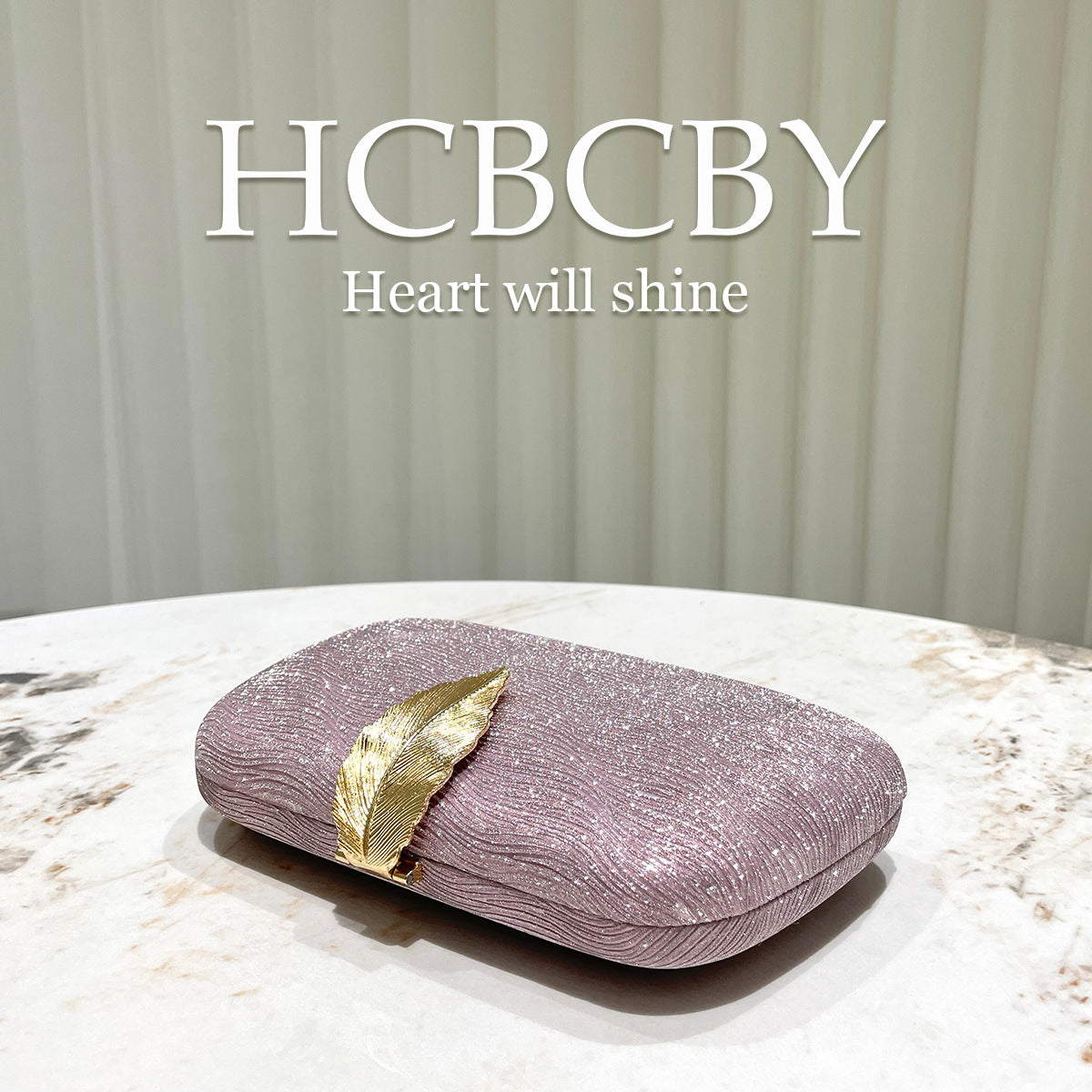 Women's Pink Glitter Striped Leaf Fashion Elegant Dinner Bag