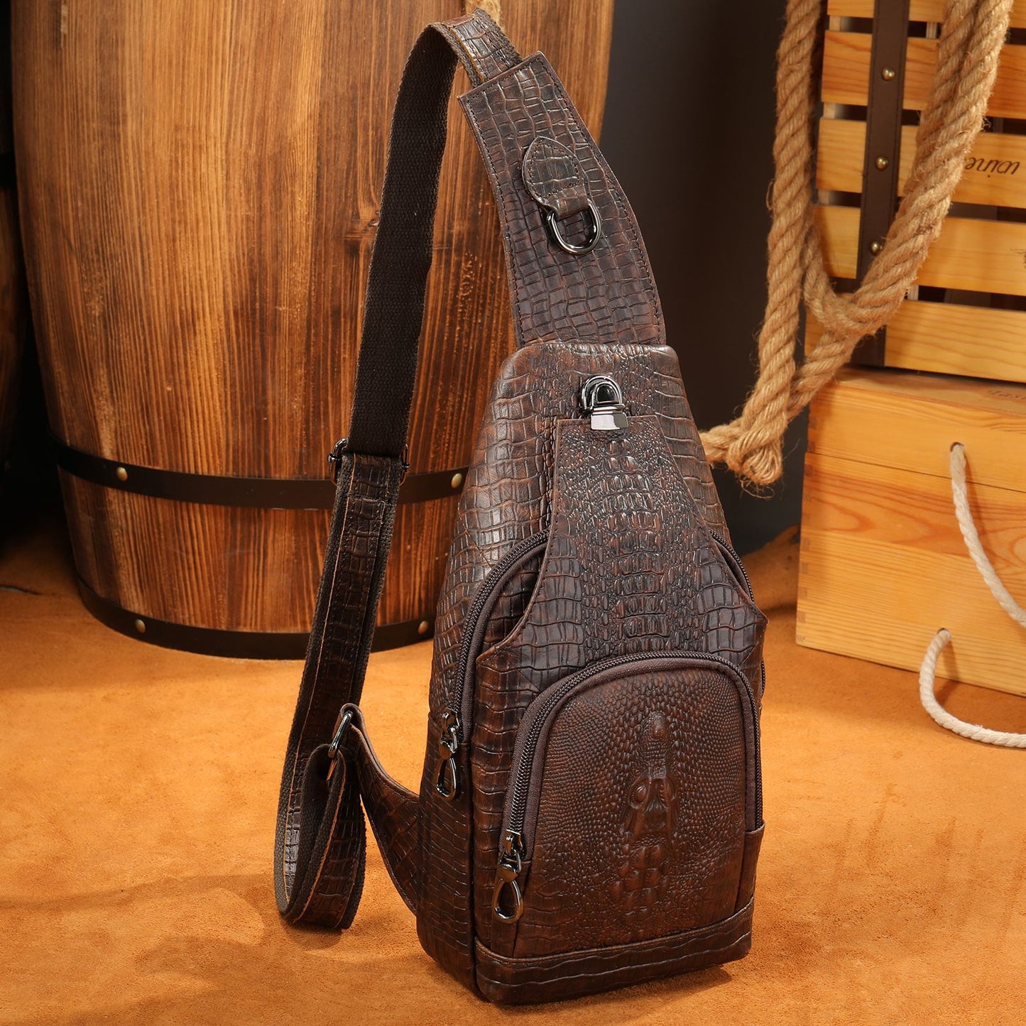 Men's Business Commute Korean Style Crocodile Pattern Men's Chest Bag