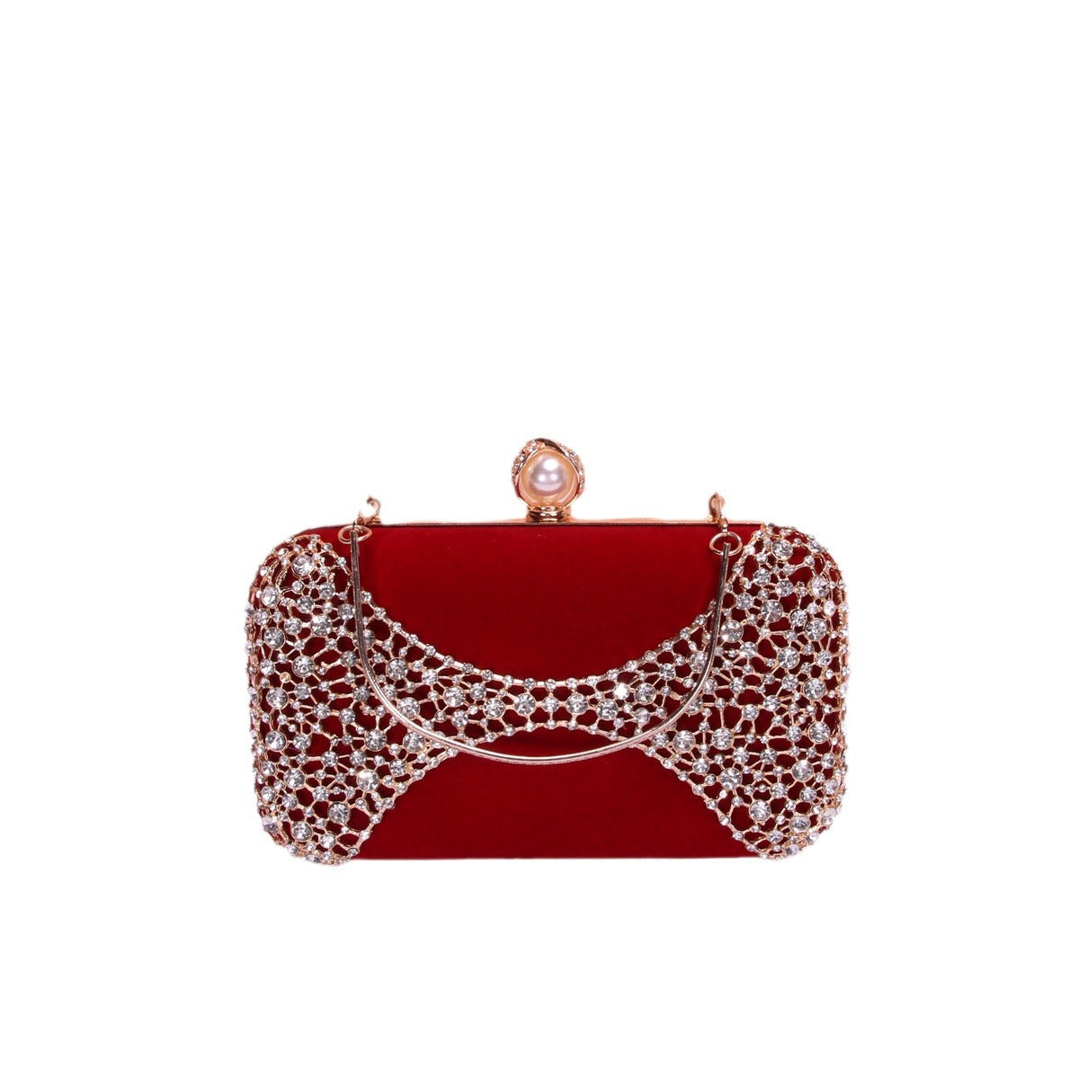 Style Noble Elegant Metal Hollow Carved Flannel Pearl Dinner Bag