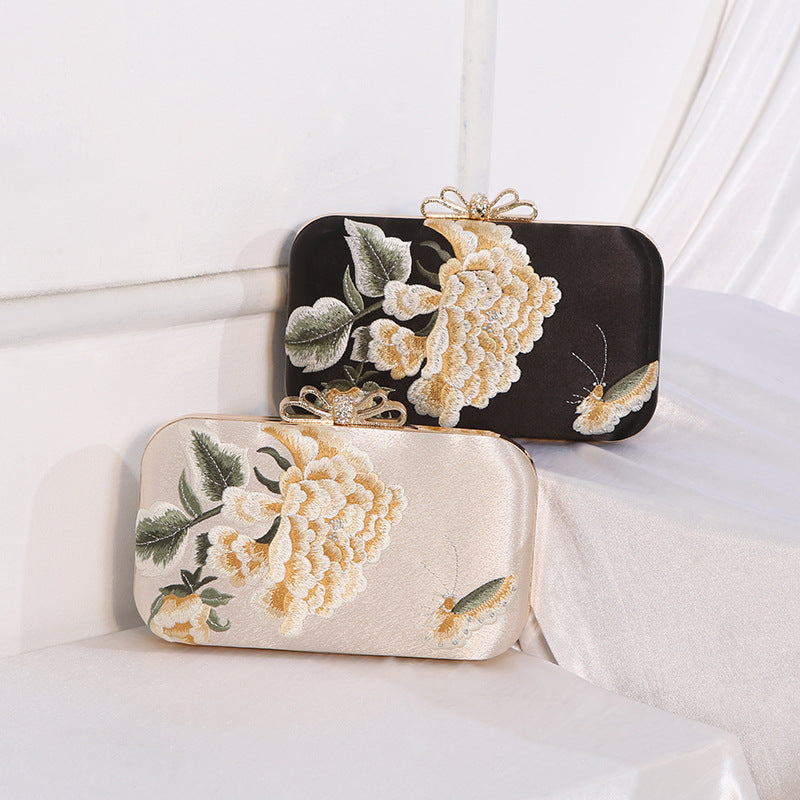 Women's Embroidery Chinese Style Cheongsam Matching Dresses Butterfly Flower Clutch Bags