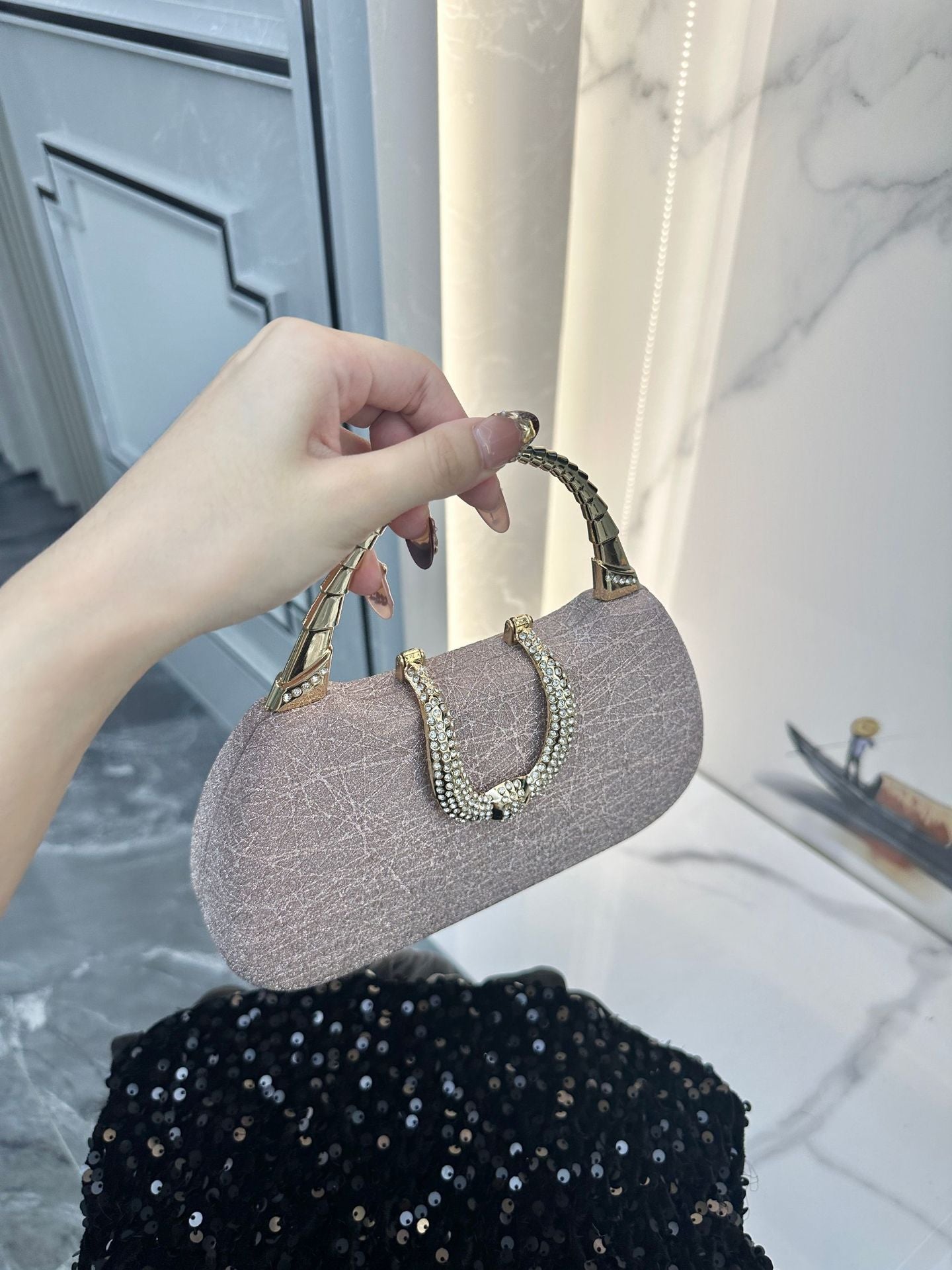 Popular Dress Banquet Matching Thin Glittering Dinner Bag