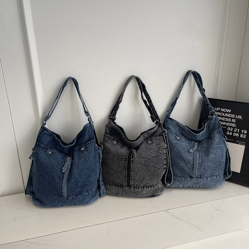 Women's Denim For Korean Style Idle American Retro Leisure Backpack