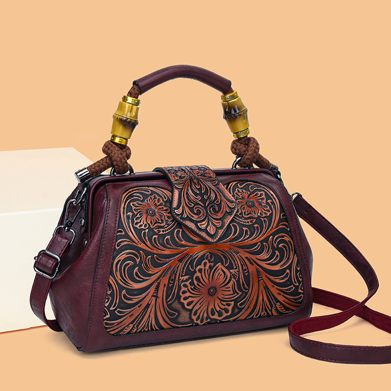Women's Retro Contrast Color Wooden National Fashion Handle