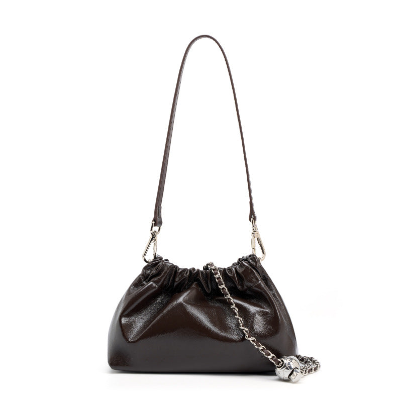 High-grade Chain Pleated Cloud Korean Style Portable Genuine Leather Bags