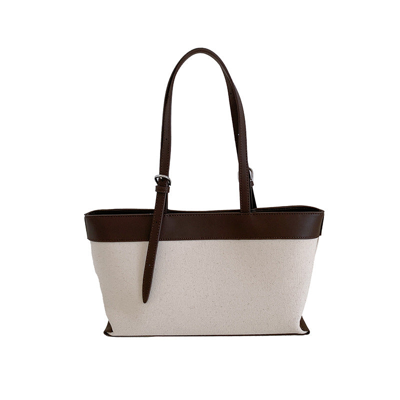 Women's Niche Canvas Stitching Contrast Color Commute Large Women's Shoulder Bag