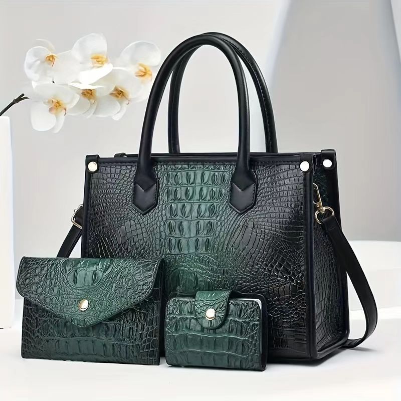 Women's Crocodile Texture Large Capacity Three-piece Handbags