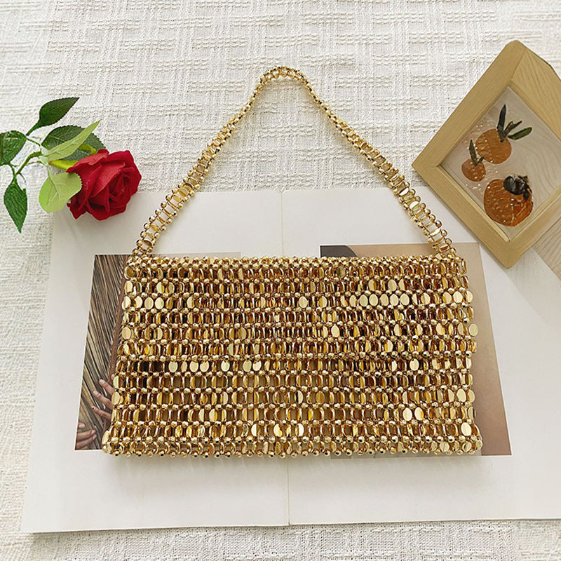 Women's Melon Seeds Beads Woven Large Capacity Portable Underarm Flip Handmade Women's Handbag
