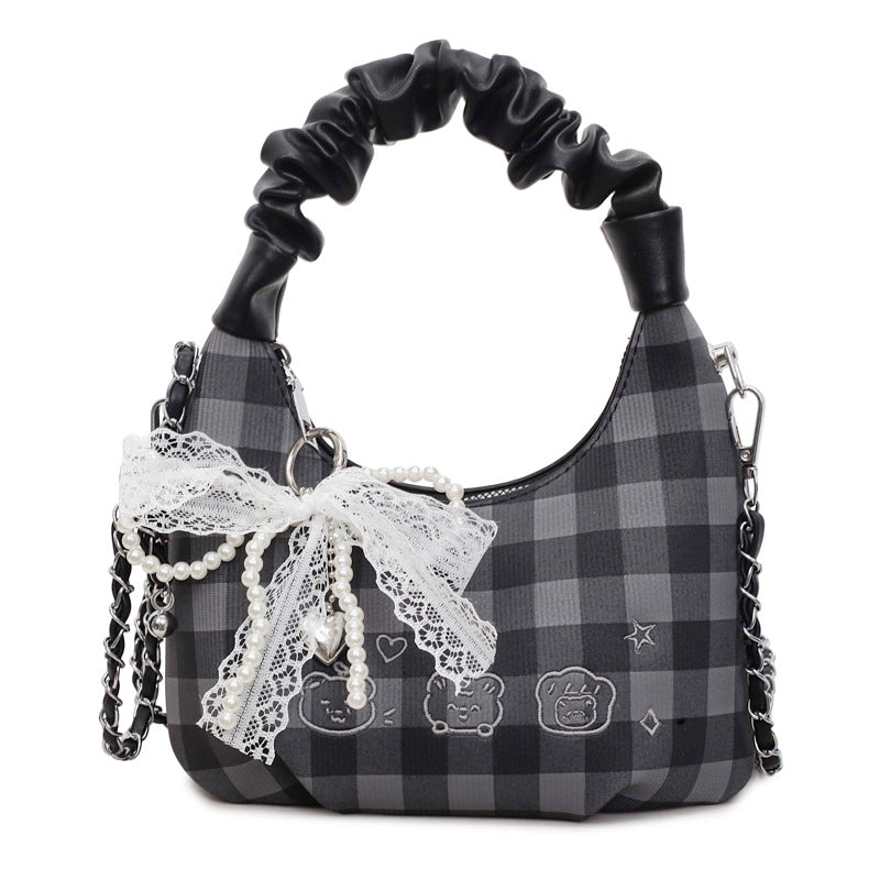 Women's Sweet Plaid Bowknot Fashion Commuter Western Small Square Bag
