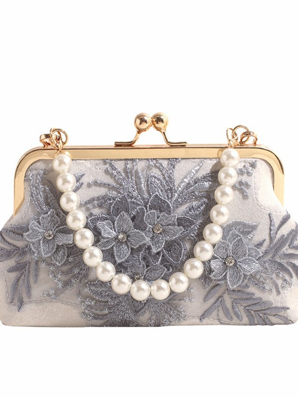 Spring Flower Rhinestone Lace Clutch Pearl Banquet Bags