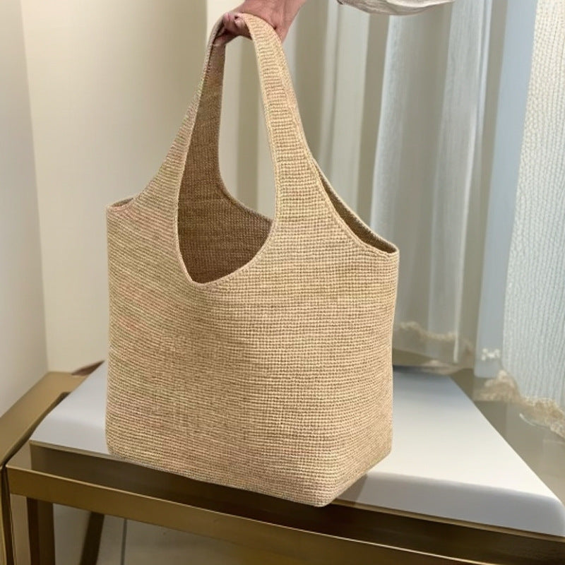 Women's Style Hand Crocheting Raffia Woven Summer Large Capacity Holiday Portable Tote Bags