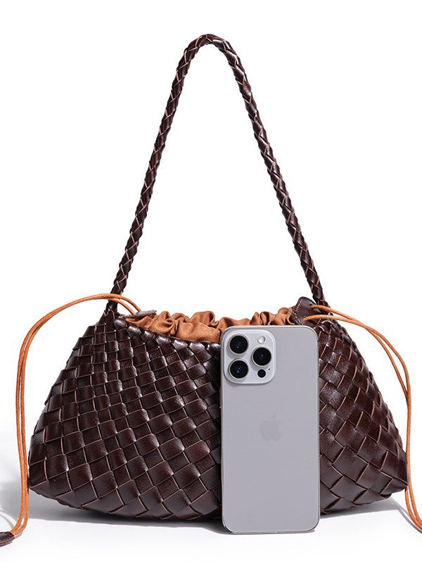 Women's Fashionable Leather Strap Inner Big Woven Women's Shoulder Bag