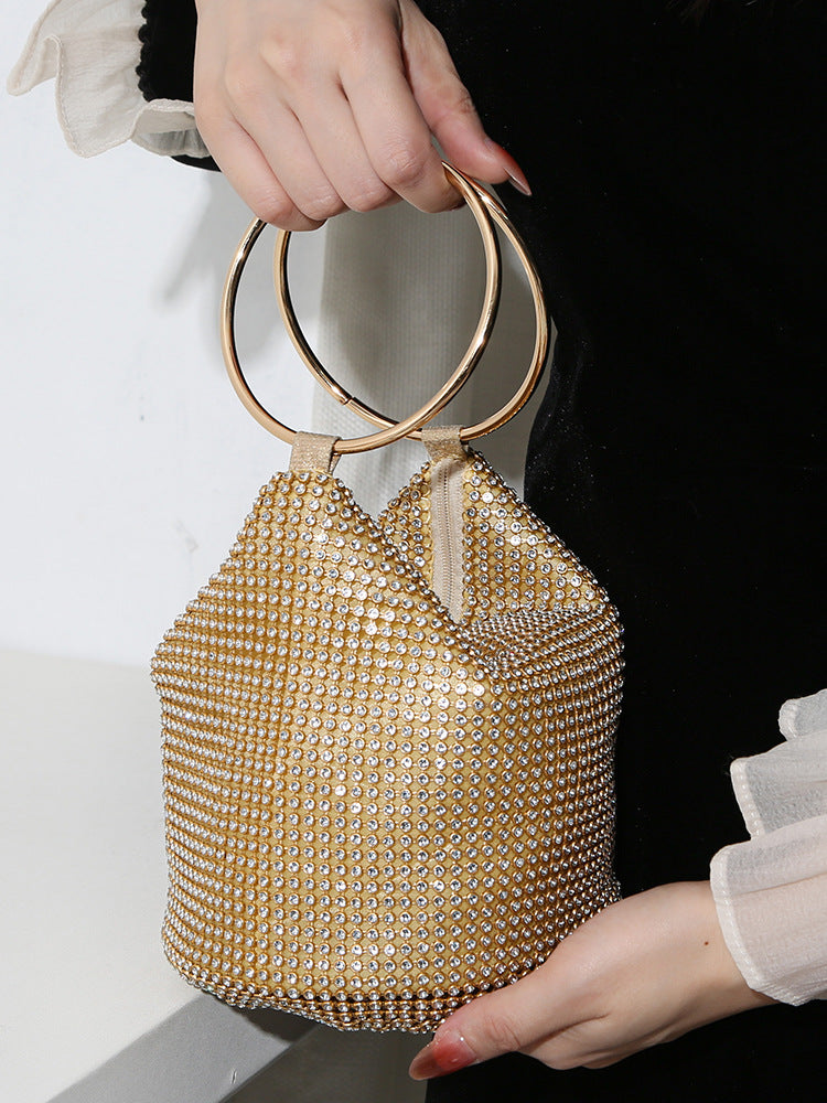 Women's Handmade Rhinestone Full Diamond Double Portable Dinner Bag