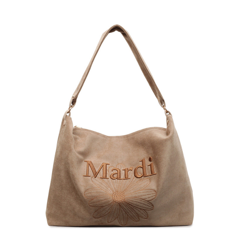 Women's Korean Retro Large Capacity Totes Three-dimensional Embroidered Women's Shoulder Bag