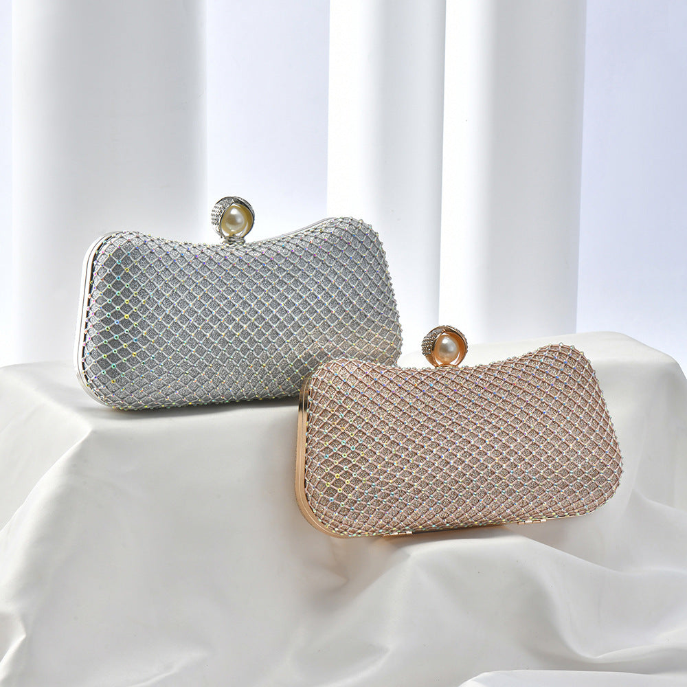 Fashion Diamond Inlaid Pearl Pillow-shaped Net Drill Shining Dress Dinner Bag
