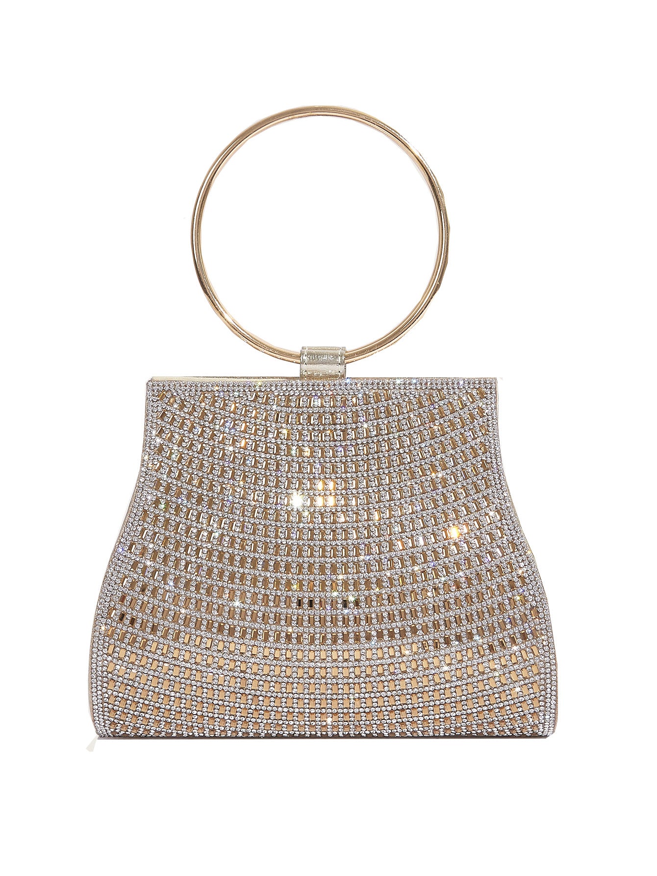 Women's Crystal Chain Magnetic Snap Golden Trendy Dinner Bag
