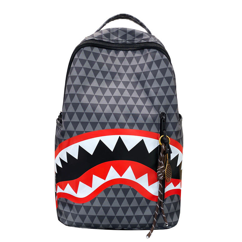 Shark Cartoon Image Printed Checks Early Backpacks