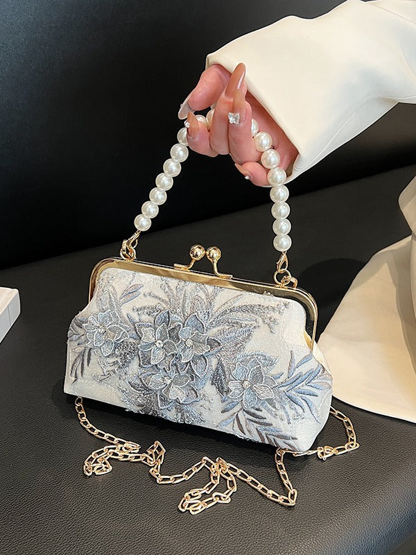 Spring Flower Rhinestone Lace Clutch Pearl Banquet Bags