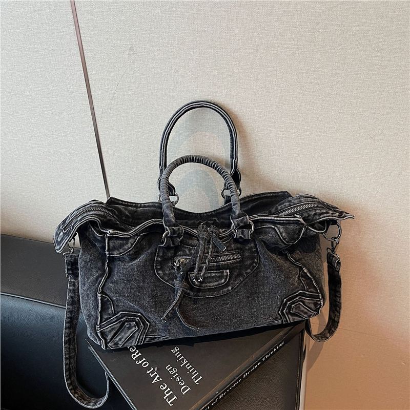 Women's Denim Motorcycle Niche Large Capacity Portable Distressed Texture Sweet Women's Handbag