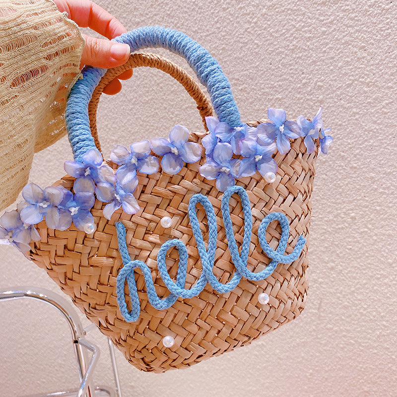 Pearl Letters Woven Straw Personalized High Women's Handbag