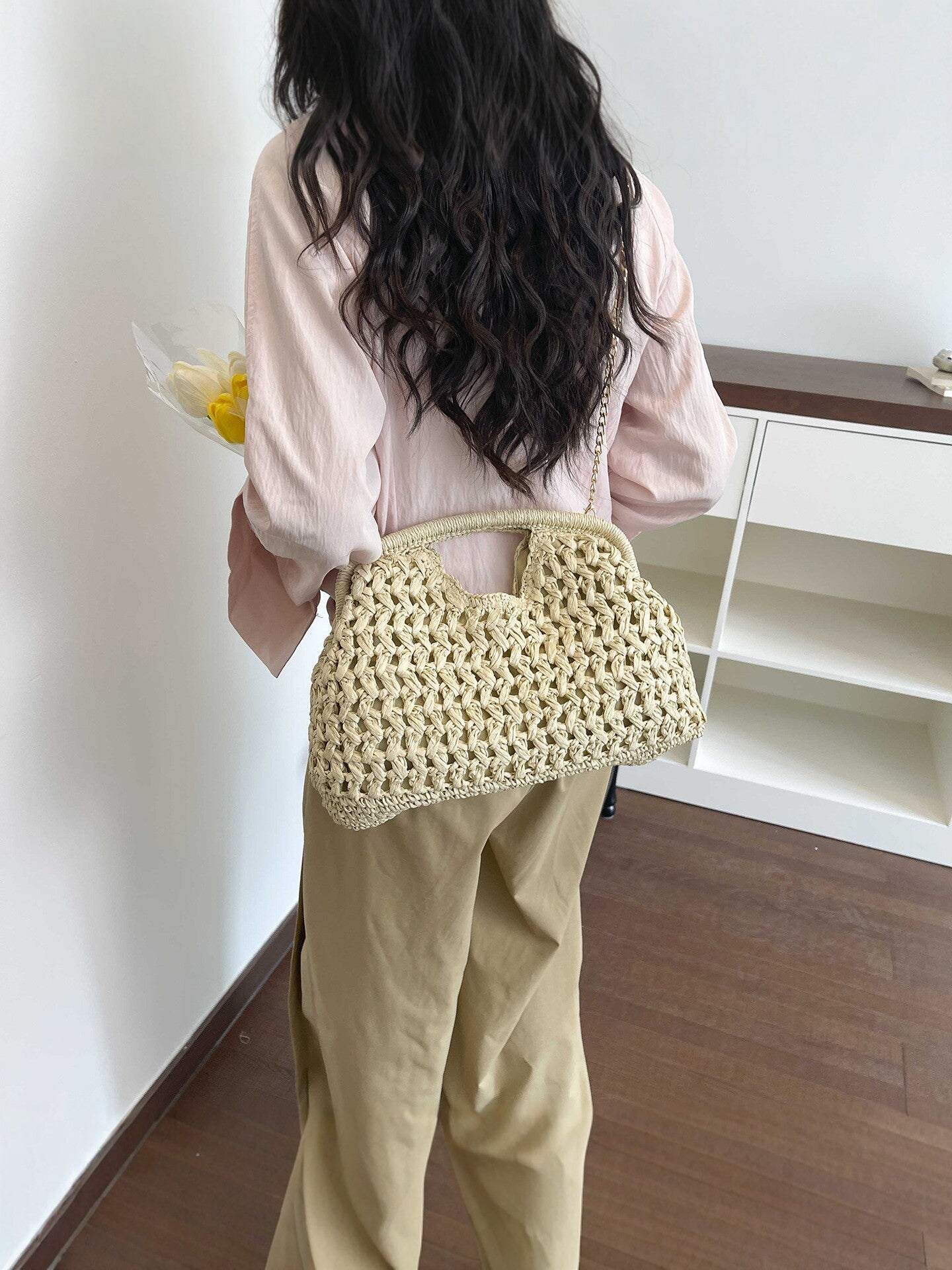 Women's Knitted Straw Chain Stylish Good Texture Women's Shoulder Bag