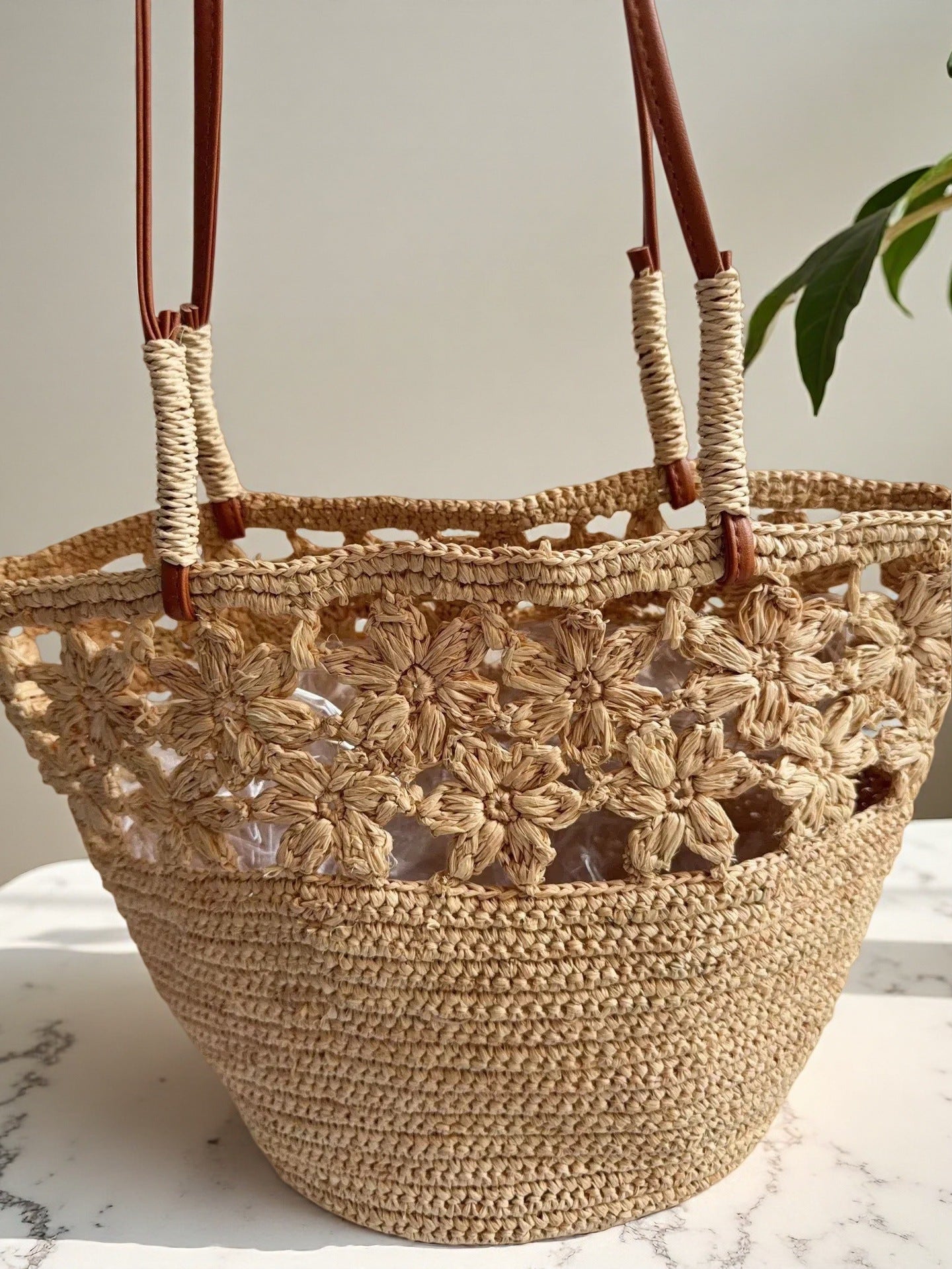 Women's Raffia Beach Woven Holiday Flowers Retro Shoulder Bags