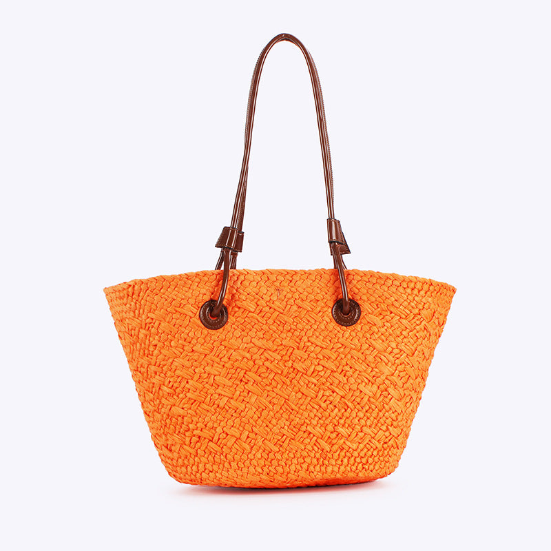 Style Fashion Solid Color Paper Woven Retro Contrast Mori Large Bags