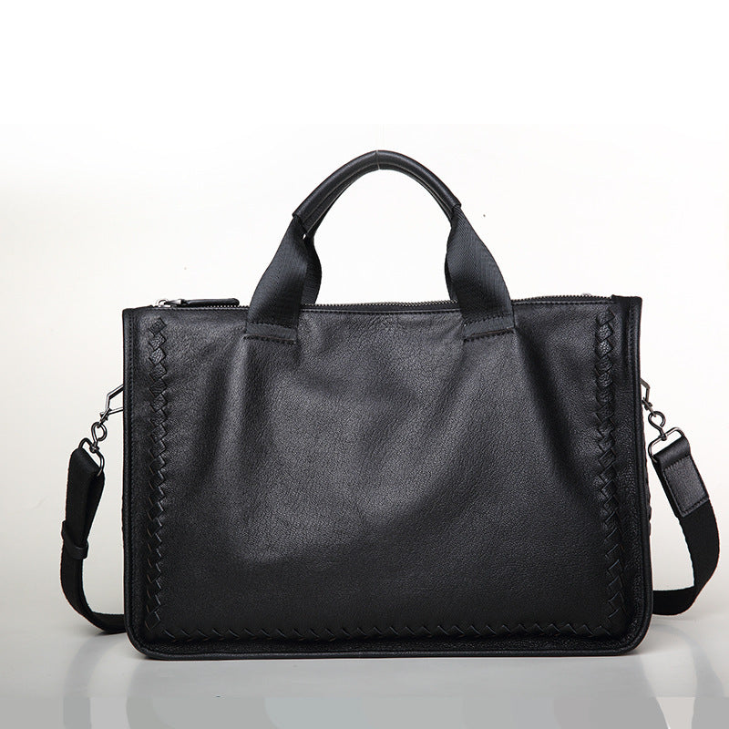 Graceful Men's Business Sheepskin Knitted Leather Men's Tote