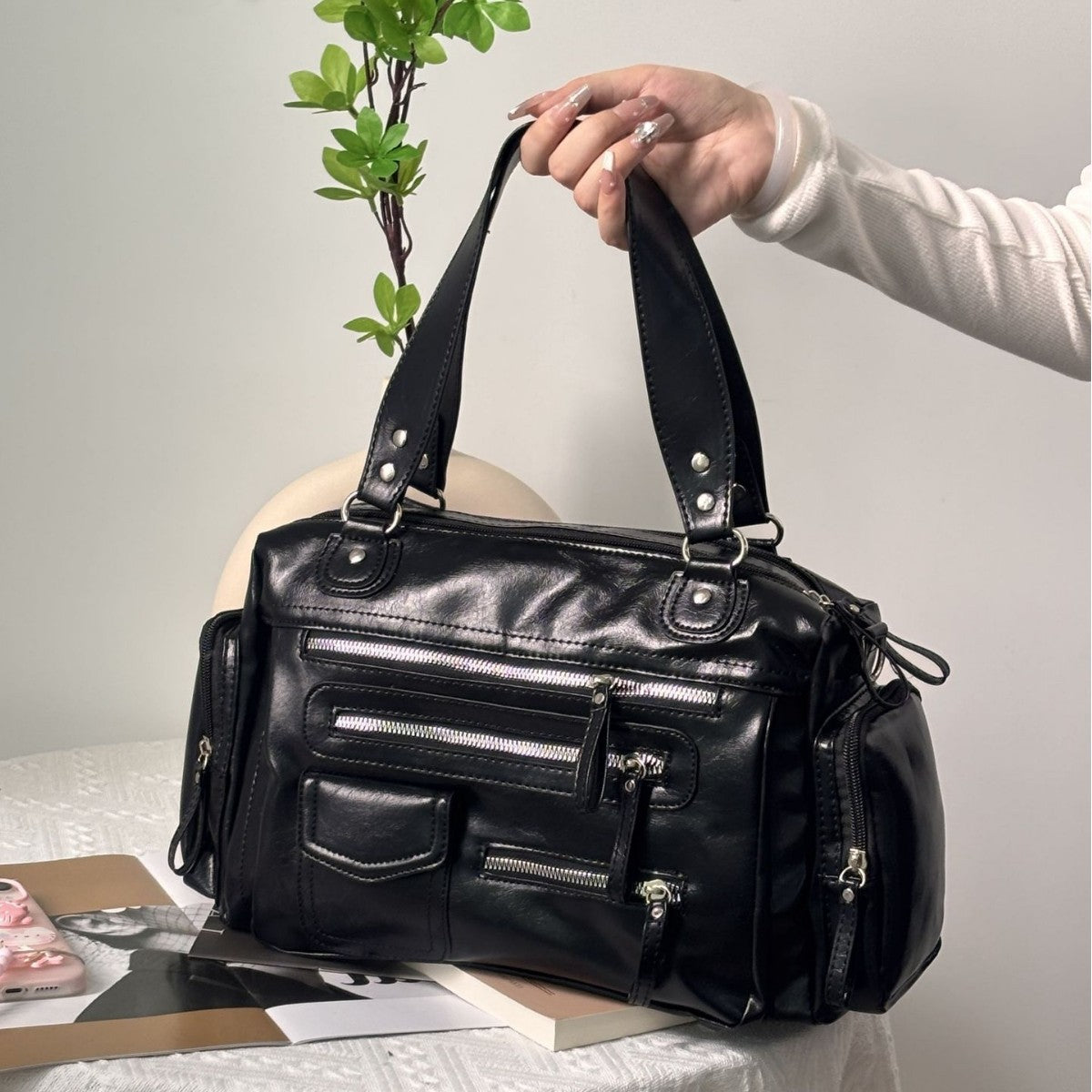 Crow Fashion Soft Leather Pocket Large Bags