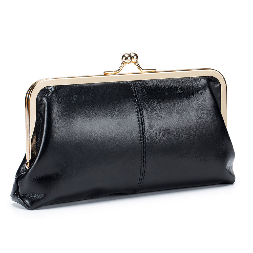 Women's Leather Long Retro Soft Oil Wax Storage Women's Clutch