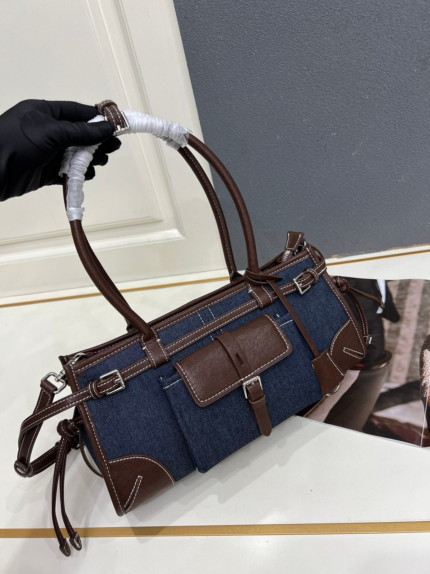 Home Denim Portable Contrast Color Large Capacity Women's Messenger Bag