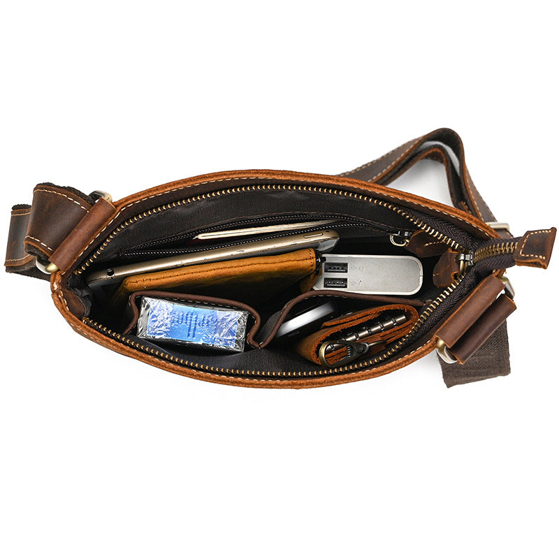 Men's Simple Retro Leather Crazy Horse Cowhide Men's Shoulder Bag