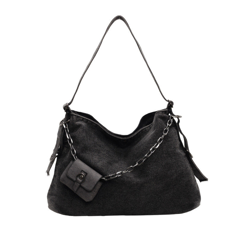 Women's Denim Large Capacity Chain Jeans Fashion Tote Bags