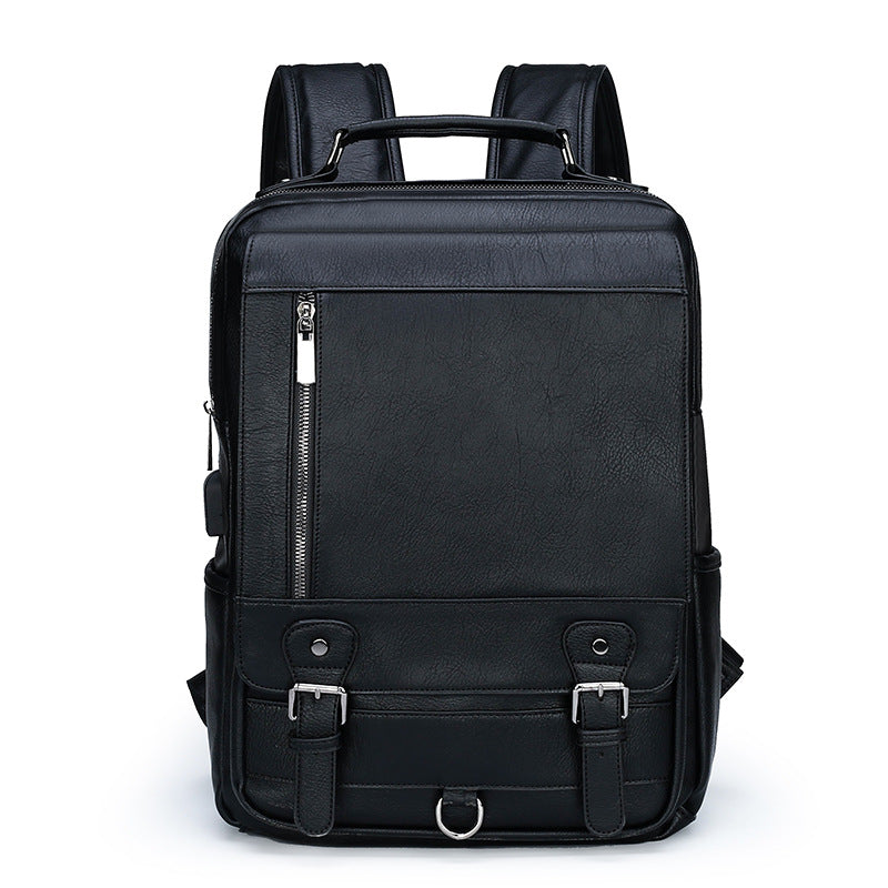 Men's Leather Large Capacity Charging Computer Universal Backpack